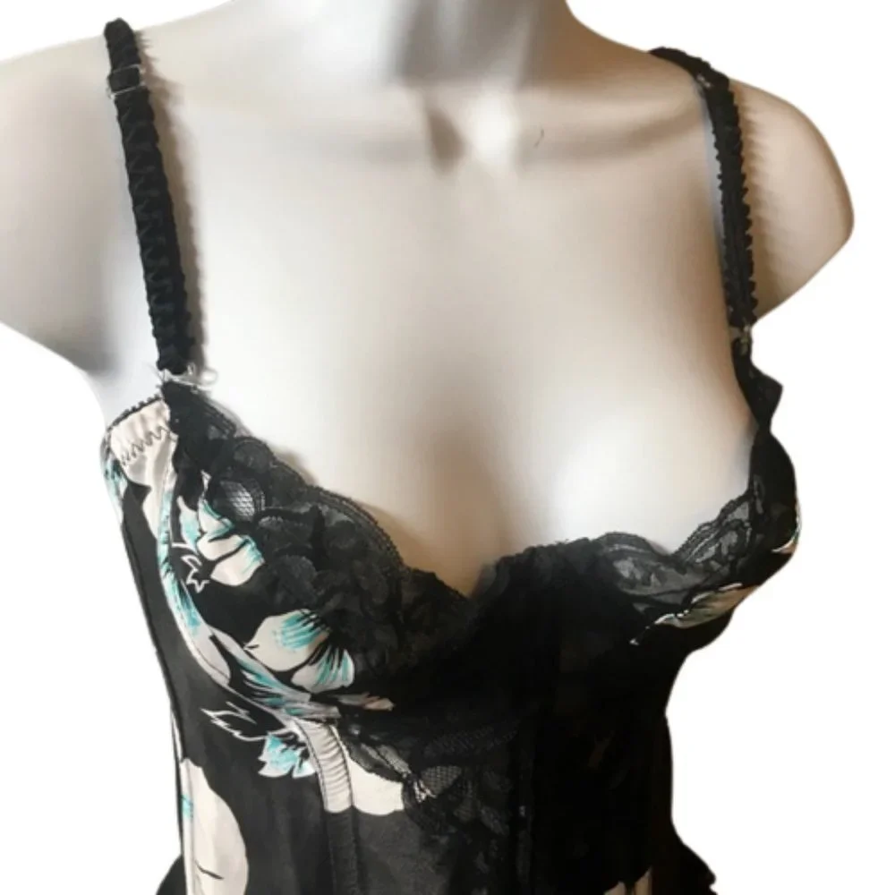 Corset Mara Intimates Vintage 90s Bustier Black Lace Floral Boning 34 B/C - Picture 2 of 8